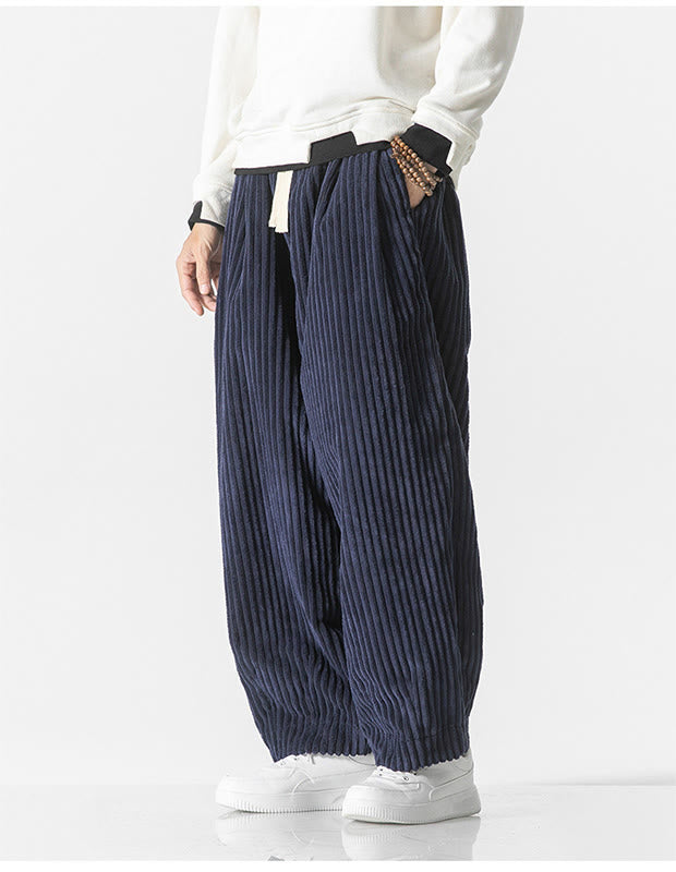 Pantalones harén de pana con cordón y bolsillos para hombre, estilo retro de invierno, con Buddha Stones - image 23
