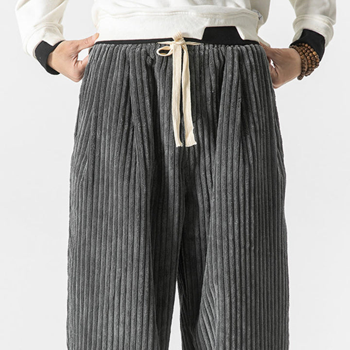 Pantalones harén de pana con cordón y bolsillos para hombre, estilo retro de invierno, con Buddha Stones - image 6