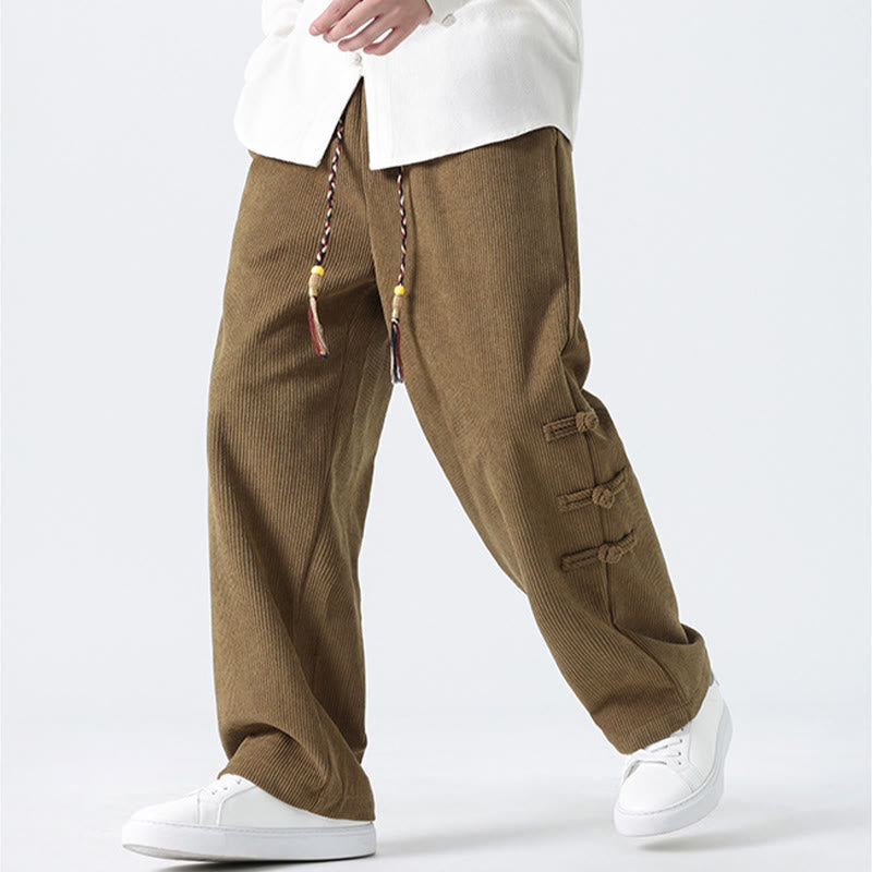 Pantalones de pana con cordón y bolsillos para hombre, diseño chino de rana y botones, con Buddha Stones - image 2