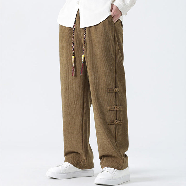 Pantalones de pana con cordón y bolsillos para hombre, diseño chino de rana y botones, con Buddha Stones - image 6