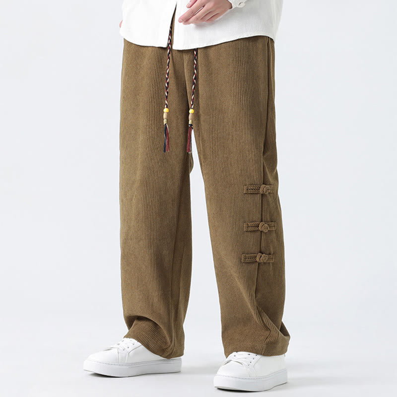 Pantalones de pana con cordón y bolsillos para hombre, diseño chino de rana y botones, con Buddha Stones - image 3