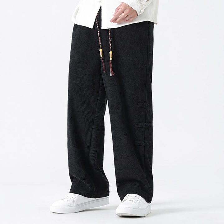 Pantalones de pana con cordón y bolsillos para hombre, diseño chino de rana y botones, con Buddha Stones - image 15
