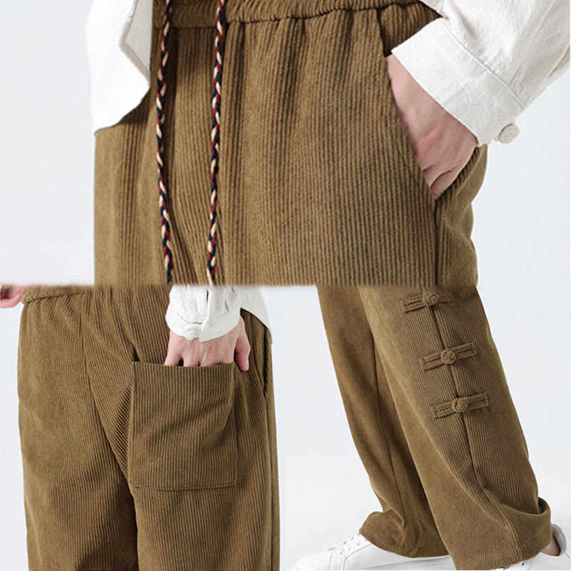 Pantalones de pana con cordón y bolsillos para hombre, diseño chino de rana y botones, con Buddha Stones - image 10