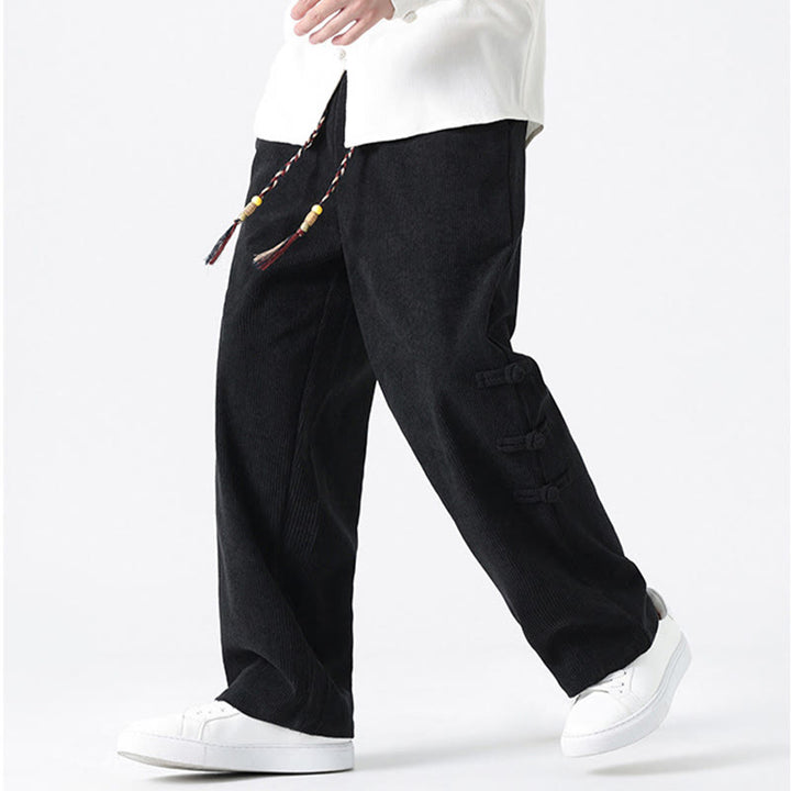 Pantalones de pana con cordón y bolsillos para hombre, diseño chino de rana y botones, con Buddha Stones - image 20