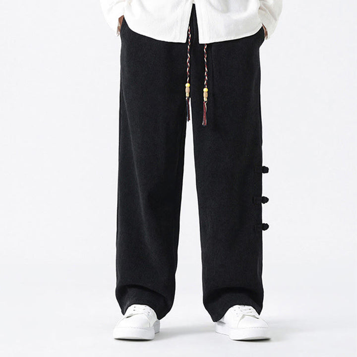 Pantalones de pana con cordón y bolsillos para hombre, diseño chino de rana y botones, con Buddha Stones - image 13