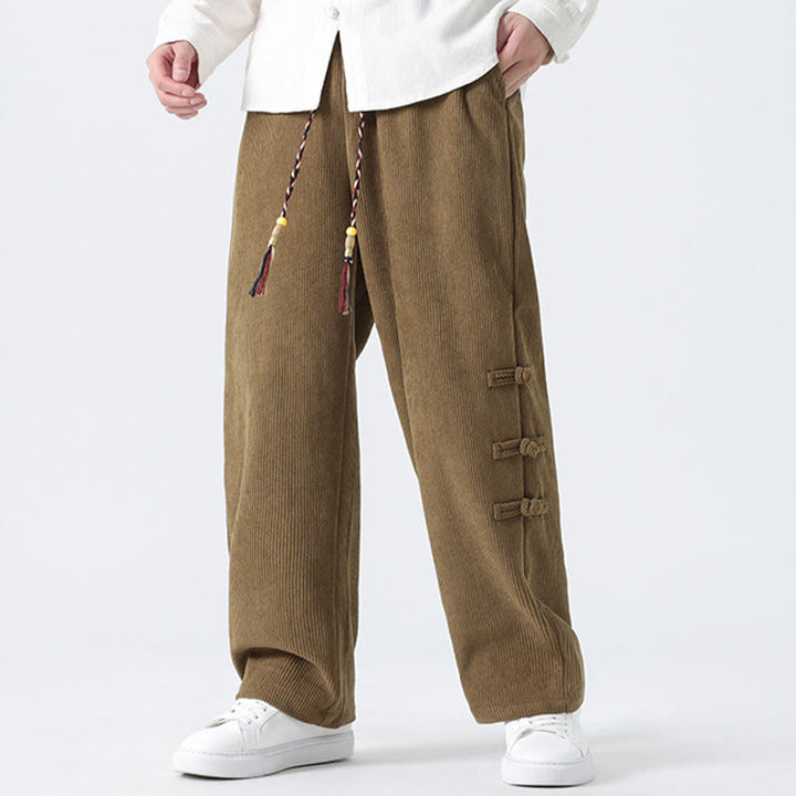Pantalones de pana con cordón y bolsillos para hombre, diseño chino de rana y botones, con Buddha Stones - image 5