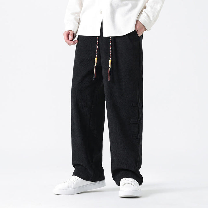 Pantalones de pana con cordón y bolsillos para hombre, diseño chino de rana y botones, con Buddha Stones - Negro - US/UK/AU48，EU58(5XL) - image 12
