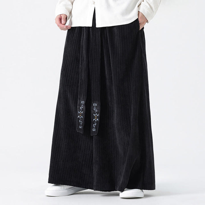Pantalones anchos de pana con bordado informal de Buddha Stones y cordón ajustable para hombre con bolsillos - image 13