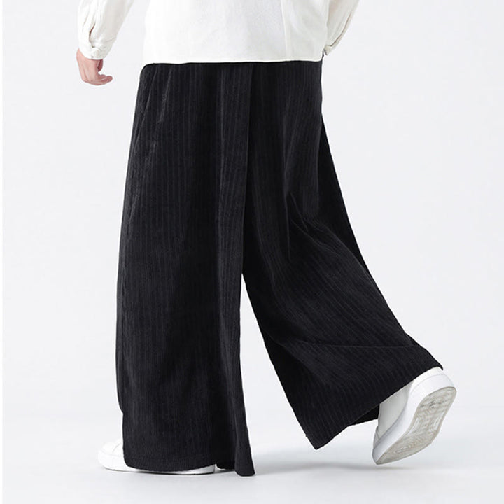Pantalones anchos de pana con bordado informal de Buddha Stones y cordón ajustable para hombre con bolsillos - image 17