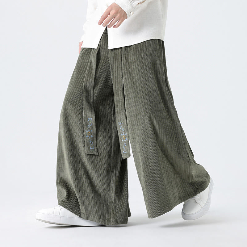 Pantalones anchos de pana con bordado informal de Buddha Stones y cordón ajustable para hombre con bolsillos - Verde mar oscuro - US/UK/AU50, UE60 (5XL) - image 1