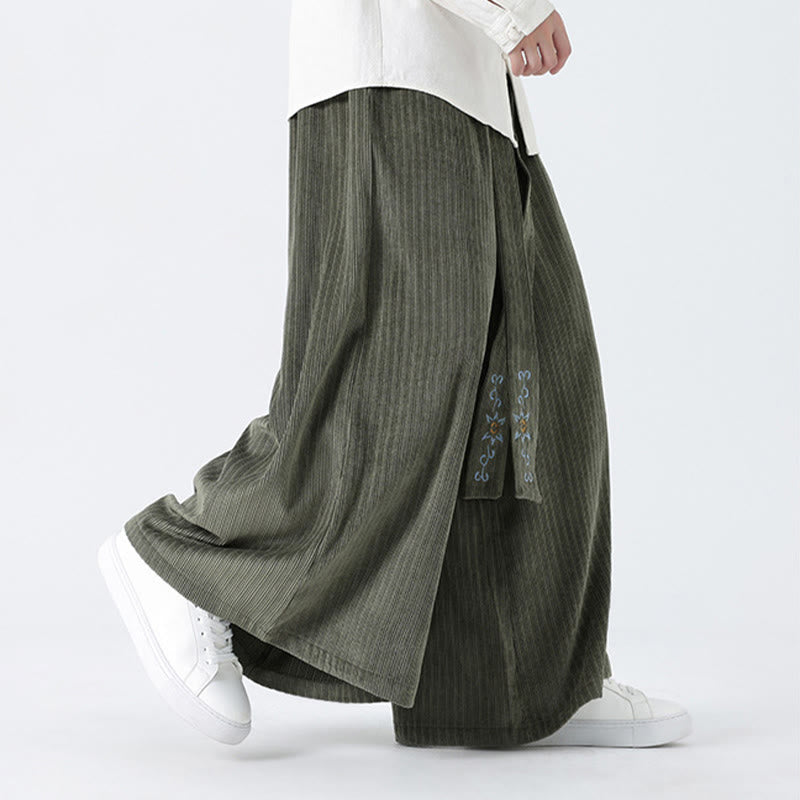 Pantalones anchos de pana con bordado informal de Buddha Stones y cordón ajustable para hombre con bolsillos - image 5