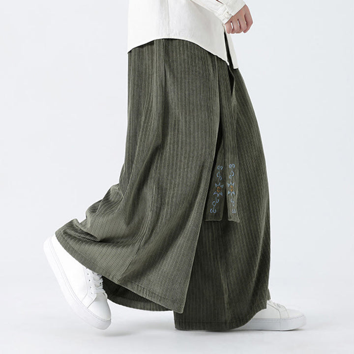 Pantalones anchos de pana con bordado informal de Buddha Stones y cordón ajustable para hombre con bolsillos - image 5