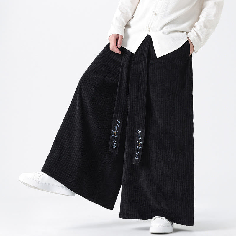 Pantalones anchos de pana con bordado informal de Buddha Stones y cordón ajustable para hombre con bolsillos - image 20