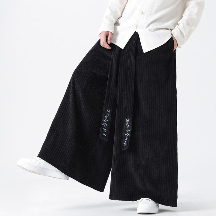 Pantalones anchos de pana con bordado informal de Buddha Stones y cordón ajustable para hombre con bolsillos - image 20