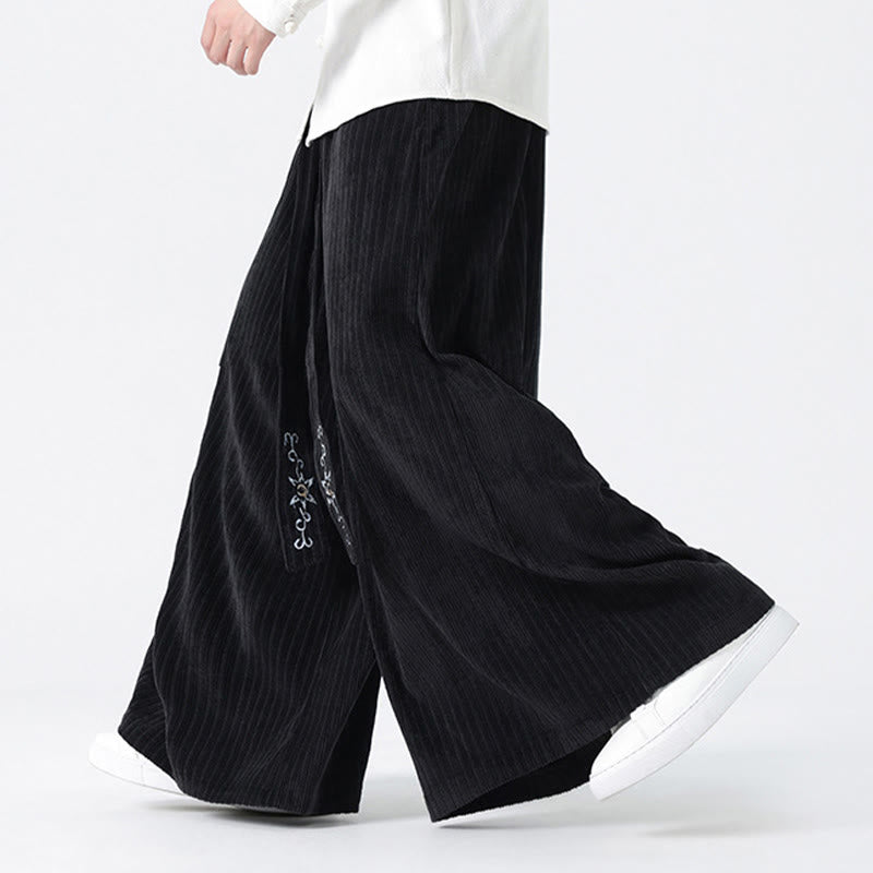 Pantalones anchos de pana con bordado informal de Buddha Stones y cordón ajustable para hombre con bolsillos - image 14