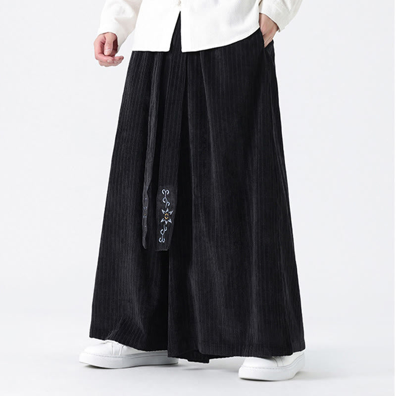 Pantalones anchos de pana con bordado informal de Buddha Stones y cordón ajustable para hombre con bolsillos - image 18