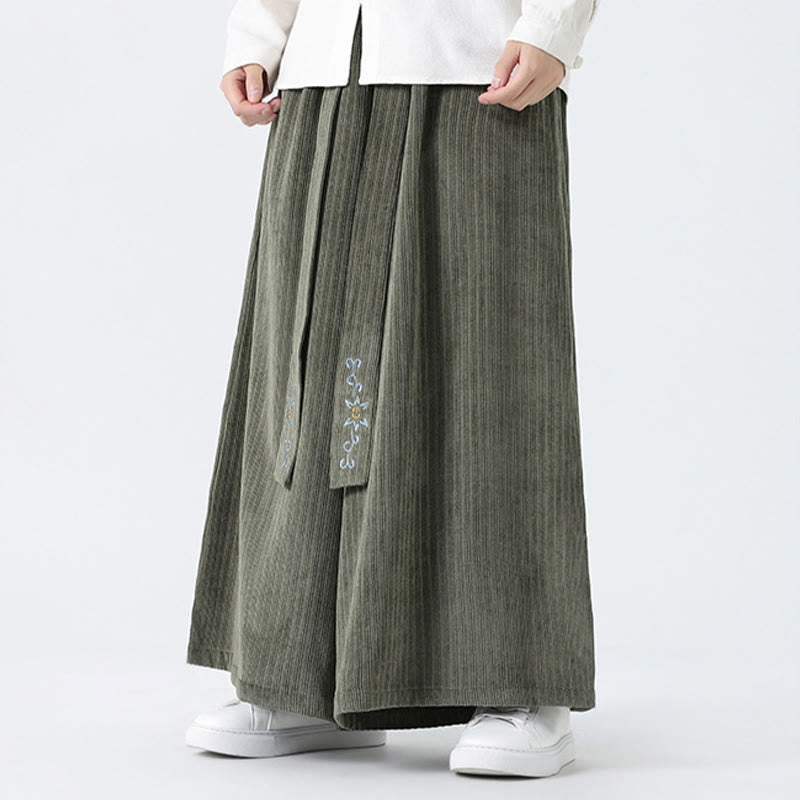 Pantalones anchos de pana con bordado informal de Buddha Stones y cordón ajustable para hombre con bolsillos - image 6