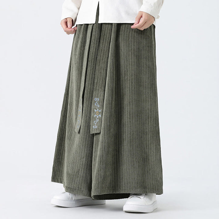 Pantalones anchos de pana con bordado informal de Buddha Stones y cordón ajustable para hombre con bolsillos - image 6