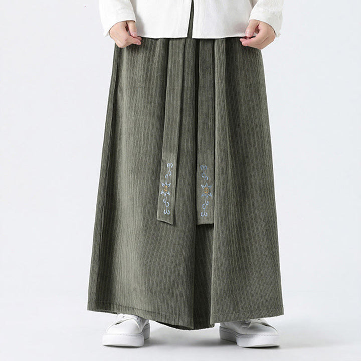 Pantalones anchos de pana con bordado informal de Buddha Stones y cordón ajustable para hombre con bolsillos - image 4