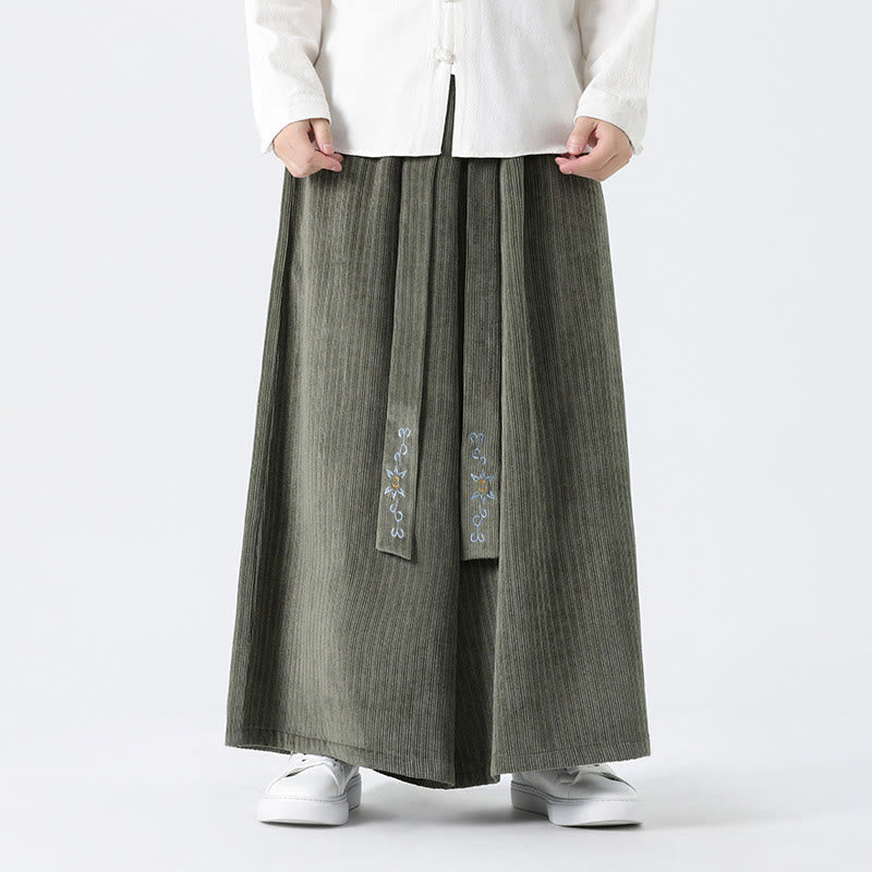 Pantalones anchos de pana con bordado informal de Buddha Stones y cordón ajustable para hombre con bolsillos - image 8