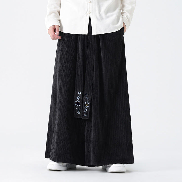 Pantalones anchos de pana con bordado informal de Buddha Stones y cordón ajustable para hombre con bolsillos - Negro - US/UK/AU50, EU60 (5XL) - image 12