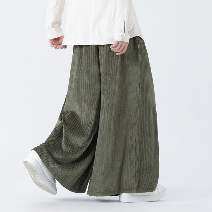 Pantalones anchos de pana con bordado informal de Buddha Stones y cordón ajustable para hombre con bolsillos - image 2