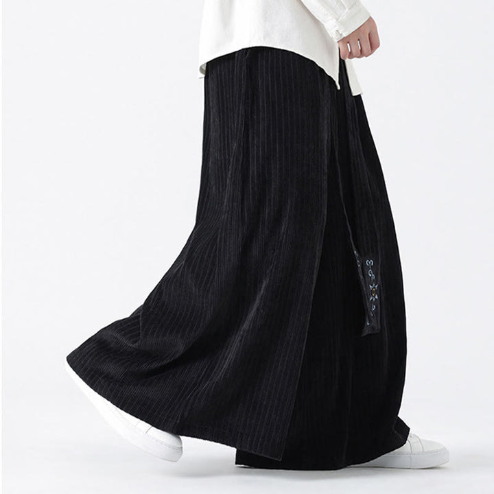 Pantalones anchos de pana con bordado informal de Buddha Stones y cordón ajustable para hombre con bolsillos - image 15