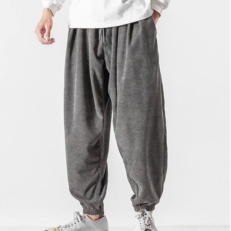 Pantalones casuales Buddha Stones de pana con cordón ajustable y bolsillos para hombre, hasta el tobillo - image 2