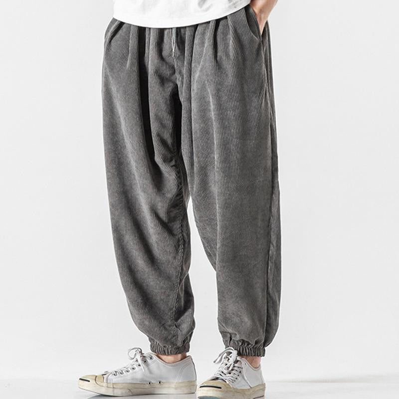 Pantalones casuales Buddha Stones de pana con cordón ajustable y bolsillos para hombre, hasta el tobillo - image 3