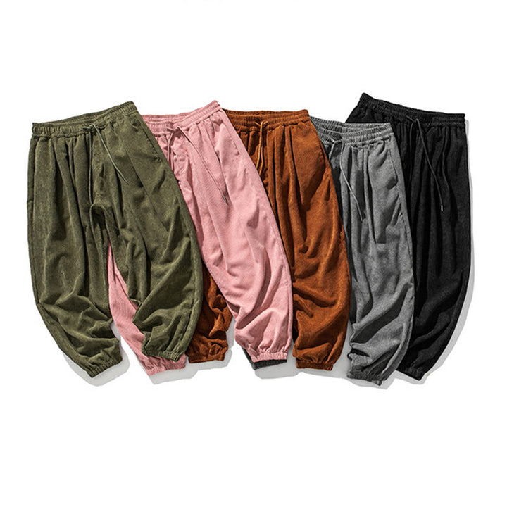 Pantalones casuales Buddha Stones de pana con cordón ajustable y bolsillos para hombre, hasta el tobillo - image 33