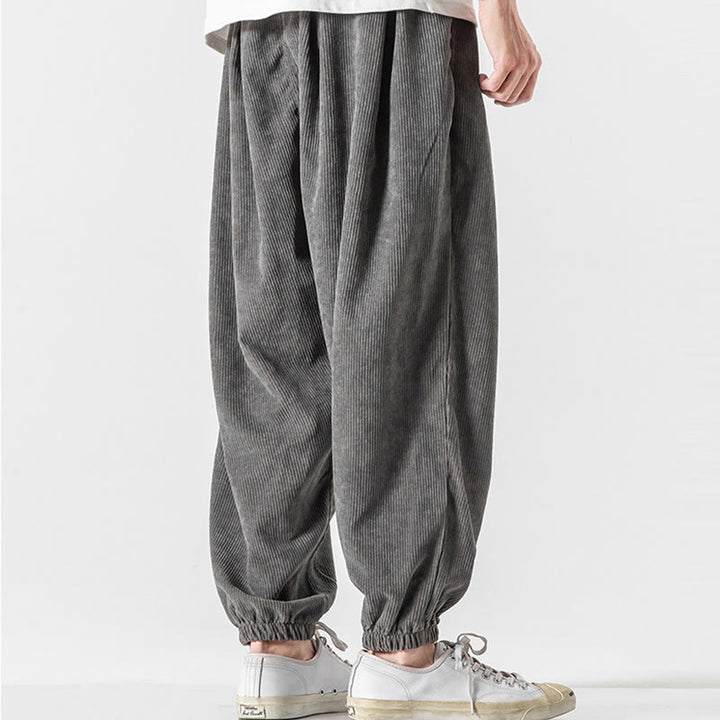 Pantalones casuales Buddha Stones de pana con cordón ajustable y bolsillos para hombre, hasta el tobillo - image 6
