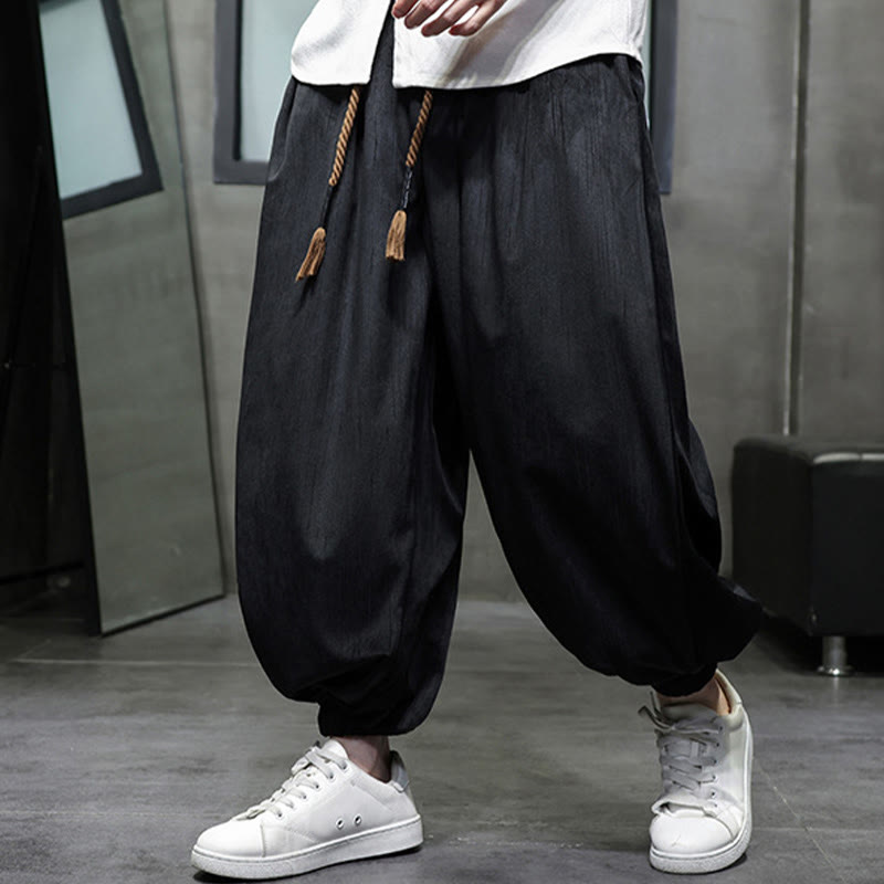 Pantalones harén con diseño de cordón, informales, de colores puros y bolsillos, para hombre, con estampado de Buddha Stones - Negro - US/UK/AU48，EU58(5XL) - image 1