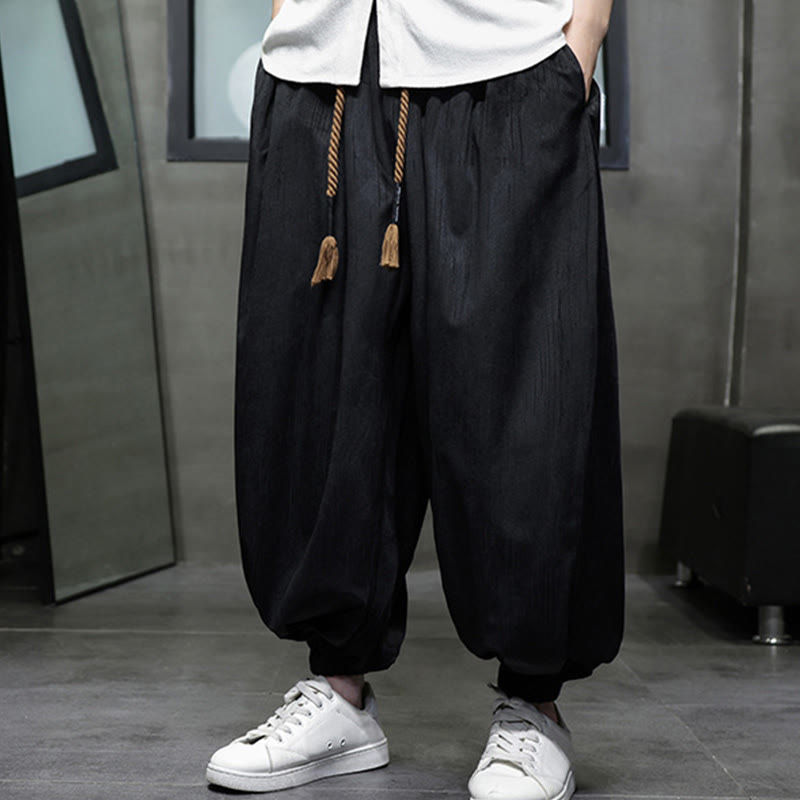 Pantalones harén con diseño de cordón, informales, de colores puros y bolsillos, para hombre, con estampado de Buddha Stones - image 2