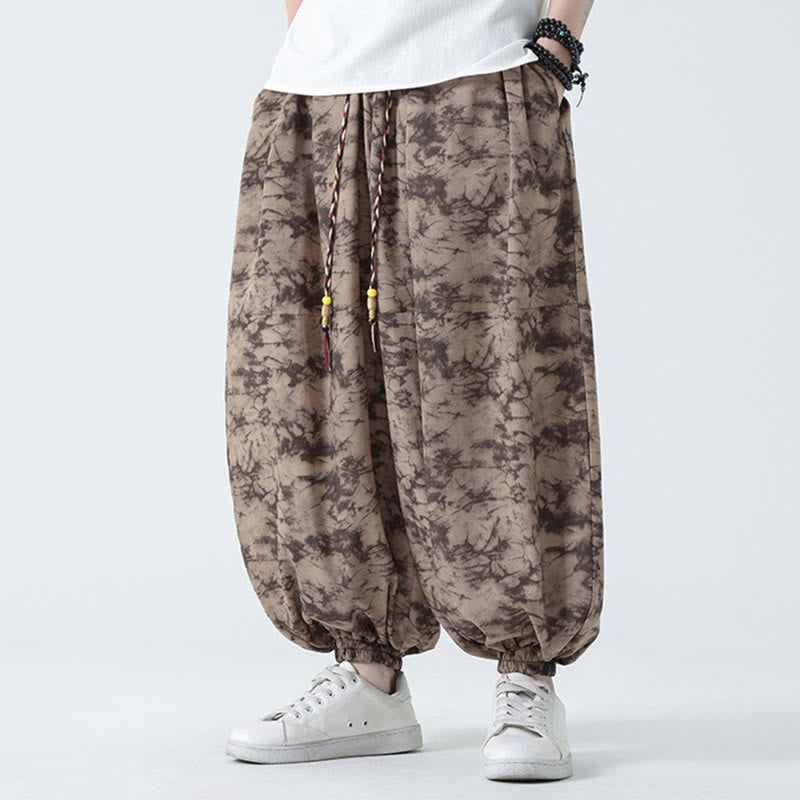 Pantalones harén para hombre con diseño retro informal de Buddha Stones, con cordón y estampado floral, y bolsillos - Broncearse - US/UK/AU48，EU58(5XL) - image 1