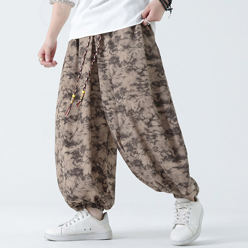 Pantalones harén para hombre con diseño retro informal de Buddha Stones, con cordón y estampado floral, y bolsillos - image 3