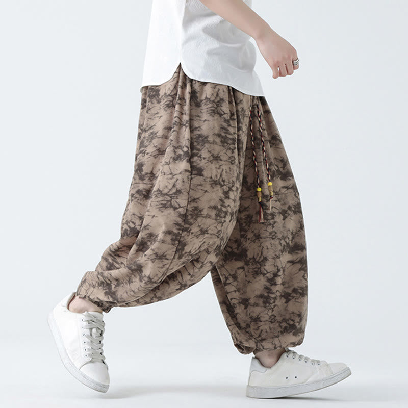 Pantalones harén para hombre con diseño retro informal de Buddha Stones, con cordón y estampado floral, y bolsillos - image 4