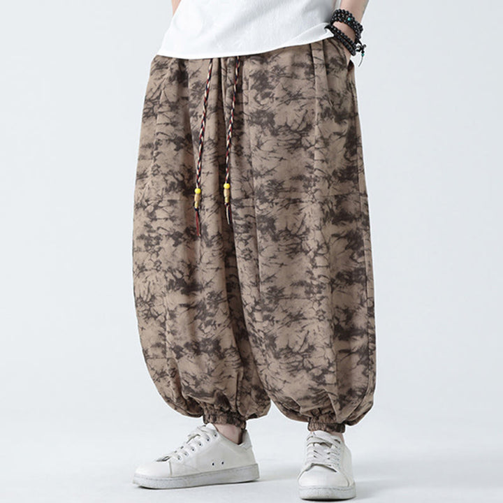 Pantalones harén para hombre con diseño retro informal de Buddha Stones, con cordón y estampado floral, y bolsillos - image 8