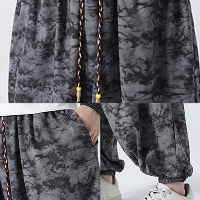 Pantalones harén para hombre con diseño retro informal de Buddha Stones, con cordón y estampado floral, y bolsillos - image 21