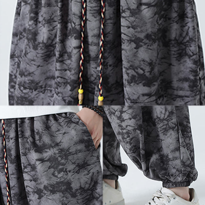 Pantalones harén para hombre con diseño retro informal de Buddha Stones, con cordón y estampado floral, y bolsillos - image 21