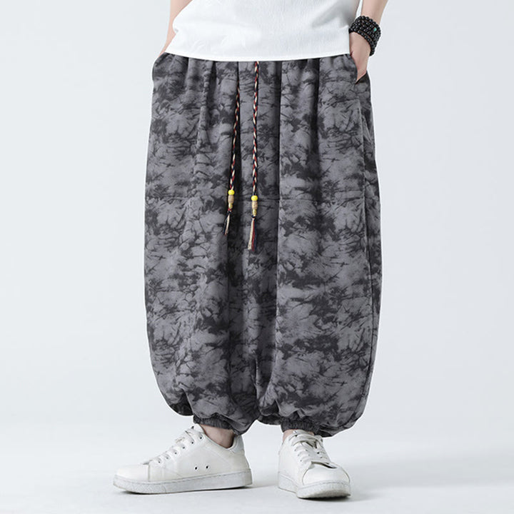Pantalones harén para hombre con diseño retro informal de Buddha Stones, con cordón y estampado floral, y bolsillos - Gris - US/UK/AU48，EU58(5XL) - image 11