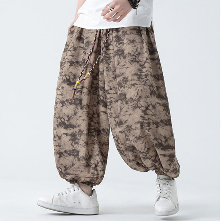 Pantalones harén para hombre con diseño retro informal de Buddha Stones, con cordón y estampado floral, y bolsillos - image 5