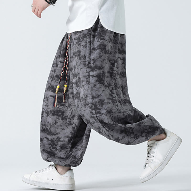 Pantalones harén para hombre con diseño retro informal de Buddha Stones, con cordón y estampado floral, y bolsillos - image 12