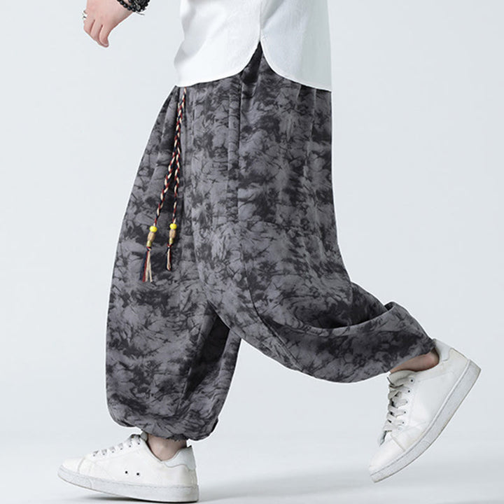 Pantalones harén para hombre con diseño retro informal de Buddha Stones, con cordón y estampado floral, y bolsillos - image 12