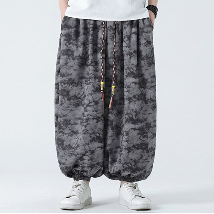 Pantalones harén para hombre con diseño retro informal de Buddha Stones, con cordón y estampado floral, y bolsillos - image 13