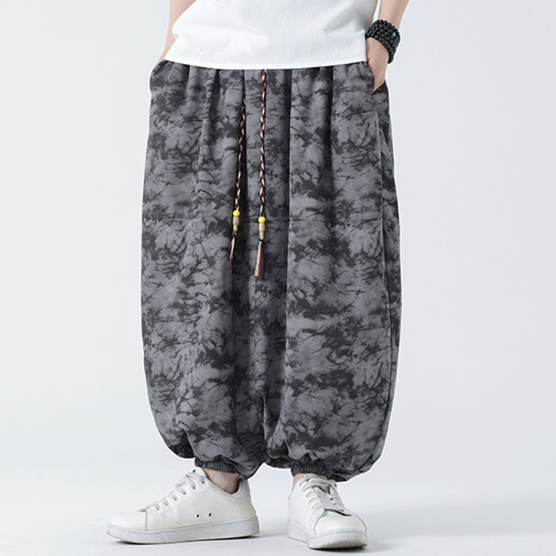 Pantalones harén para hombre con diseño retro informal de Buddha Stones, con cordón y estampado floral, y bolsillos - image 15