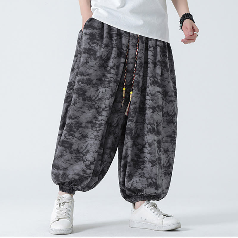 Pantalones harén para hombre con diseño retro informal de Buddha Stones, con cordón y estampado floral, y bolsillos - image 20