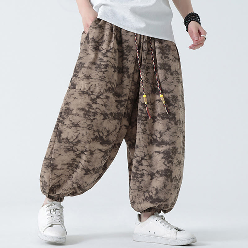 Pantalones harén para hombre con diseño retro informal de Buddha Stones, con cordón y estampado floral, y bolsillos - image 9