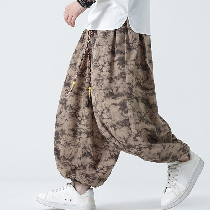 Pantalones harén para hombre con diseño retro informal de Buddha Stones, con cordón y estampado floral, y bolsillos - image 2