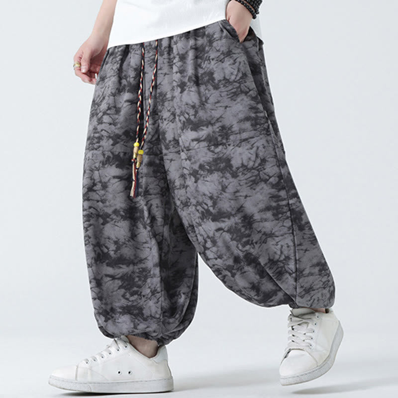 Pantalones harén para hombre con diseño retro informal de Buddha Stones, con cordón y estampado floral, y bolsillos - image 19