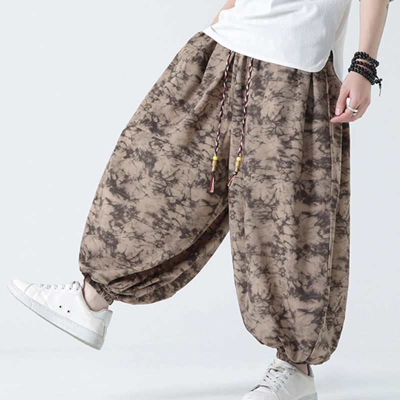 Pantalones harén para hombre con diseño retro informal de Buddha Stones, con cordón y estampado floral, y bolsillos - image 10